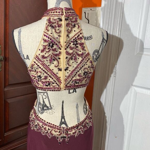 Elizabeth K. Deep Purple Halter Prom Dress - Picture 8 of 14